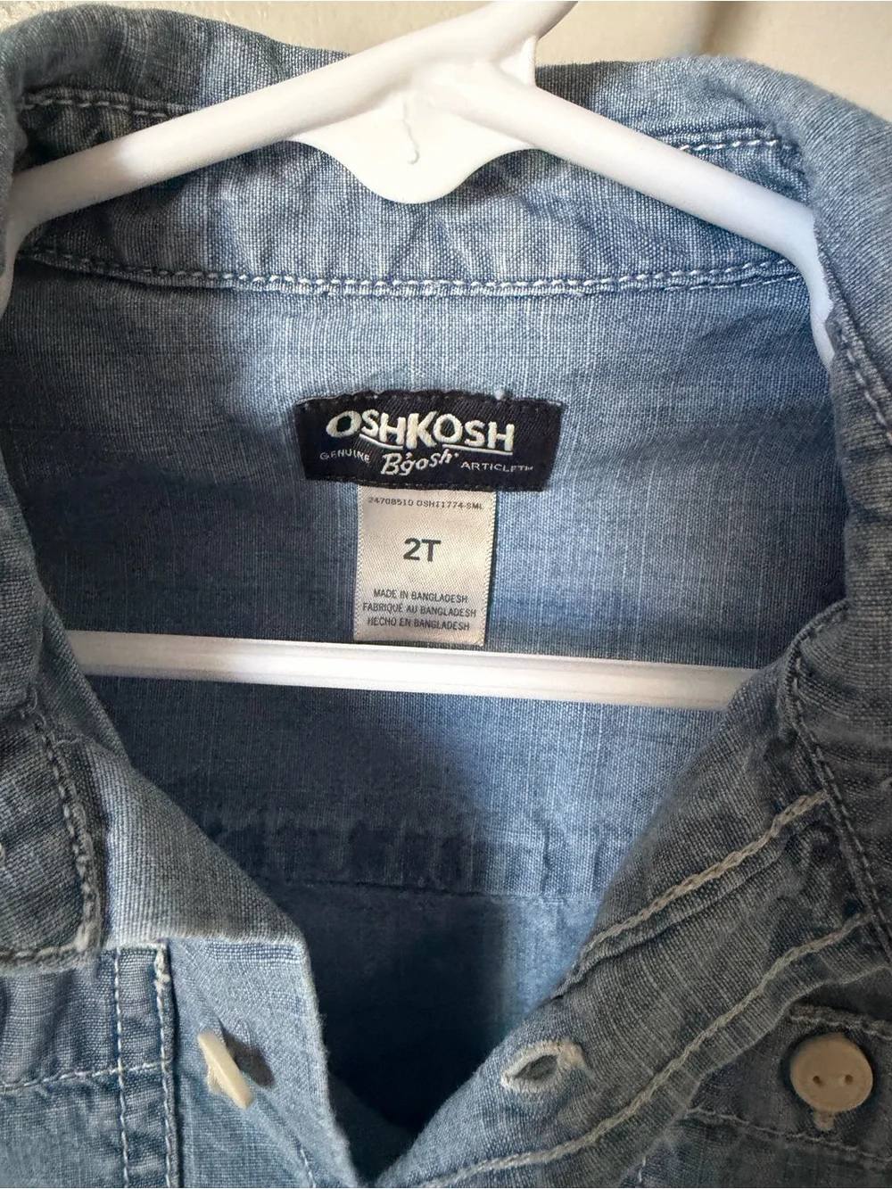 OshKosh B’gosh Boys 2T Blue Denim Button Up Shirt Long Sleeve Chest Pocket